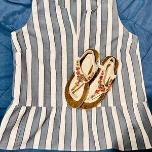 Ann Taylor LOFT women's striped sleeveless peplum blouse